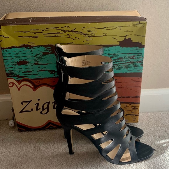 Leather Zigi Soho Trump Strappy Open Toed Booties Heels - Picture 5 of 9